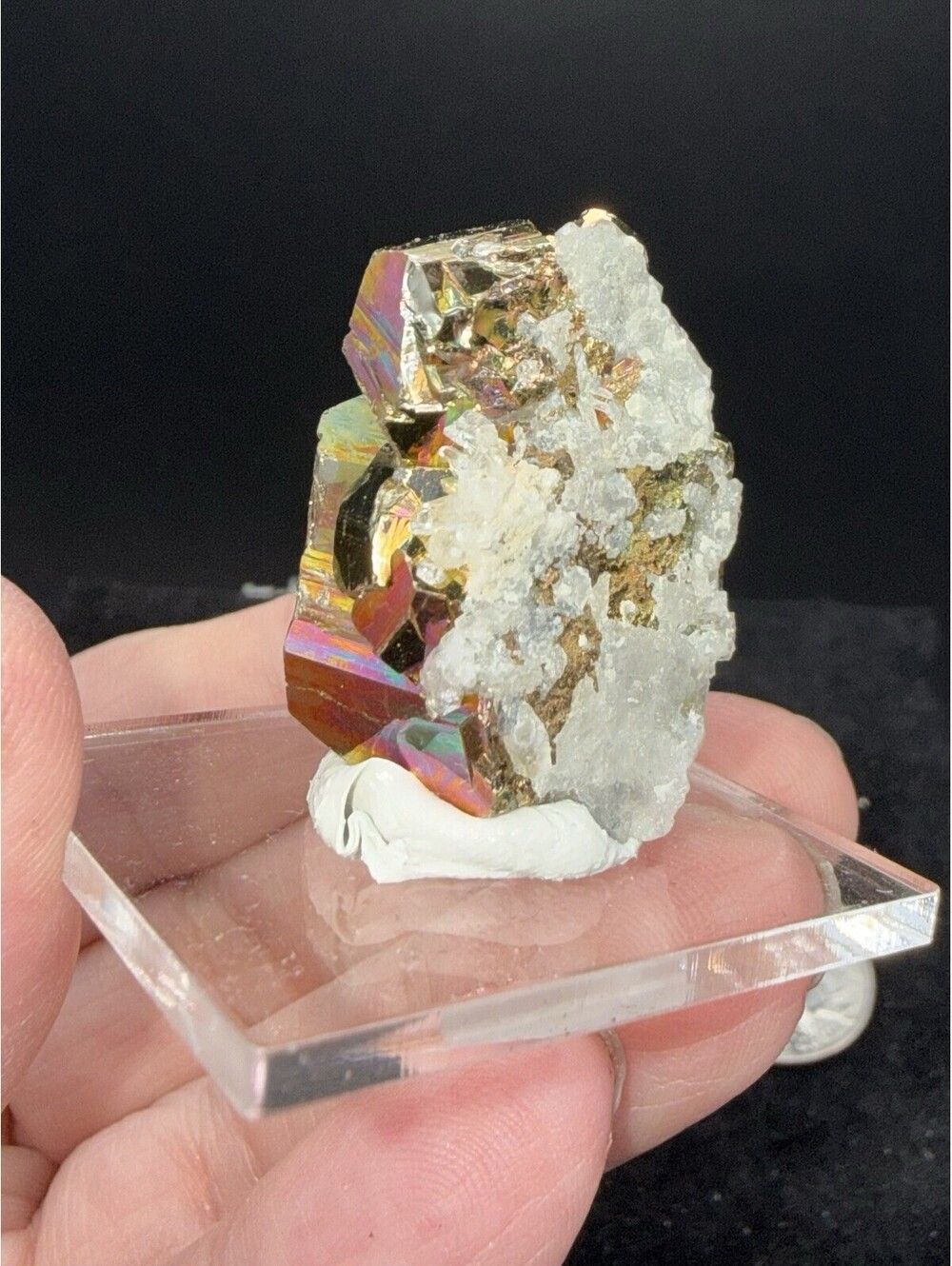 Naturally Iridescent Pyrite on Quartz Crystal Specimen Indonesia